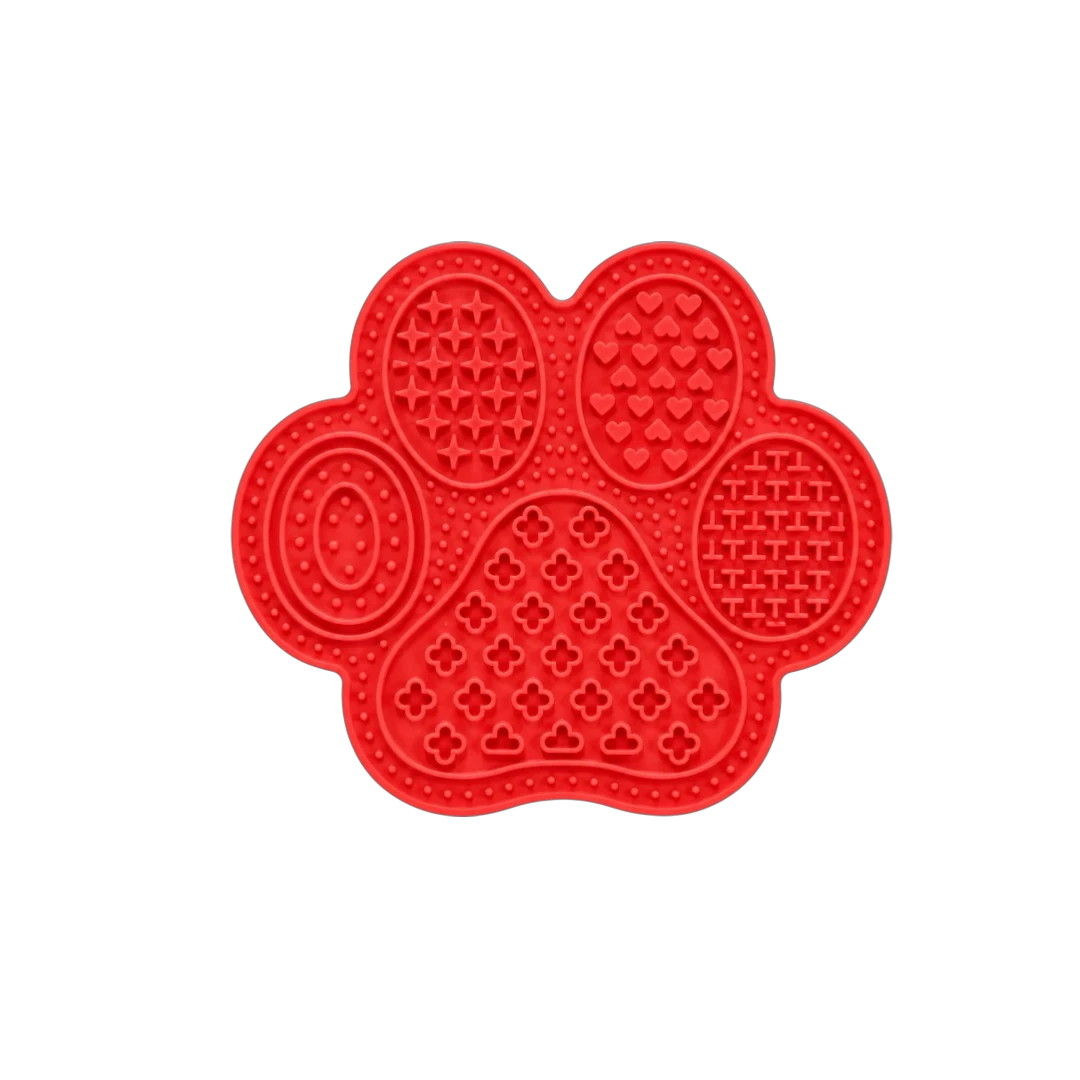Bertiy Red Silicone Paw-Shaped Lick Mat for Dogs & Cats